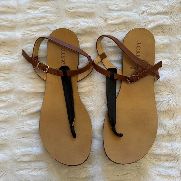 J. Crew Black and Brown Leather Thong Sandals - Picture 1 of 7